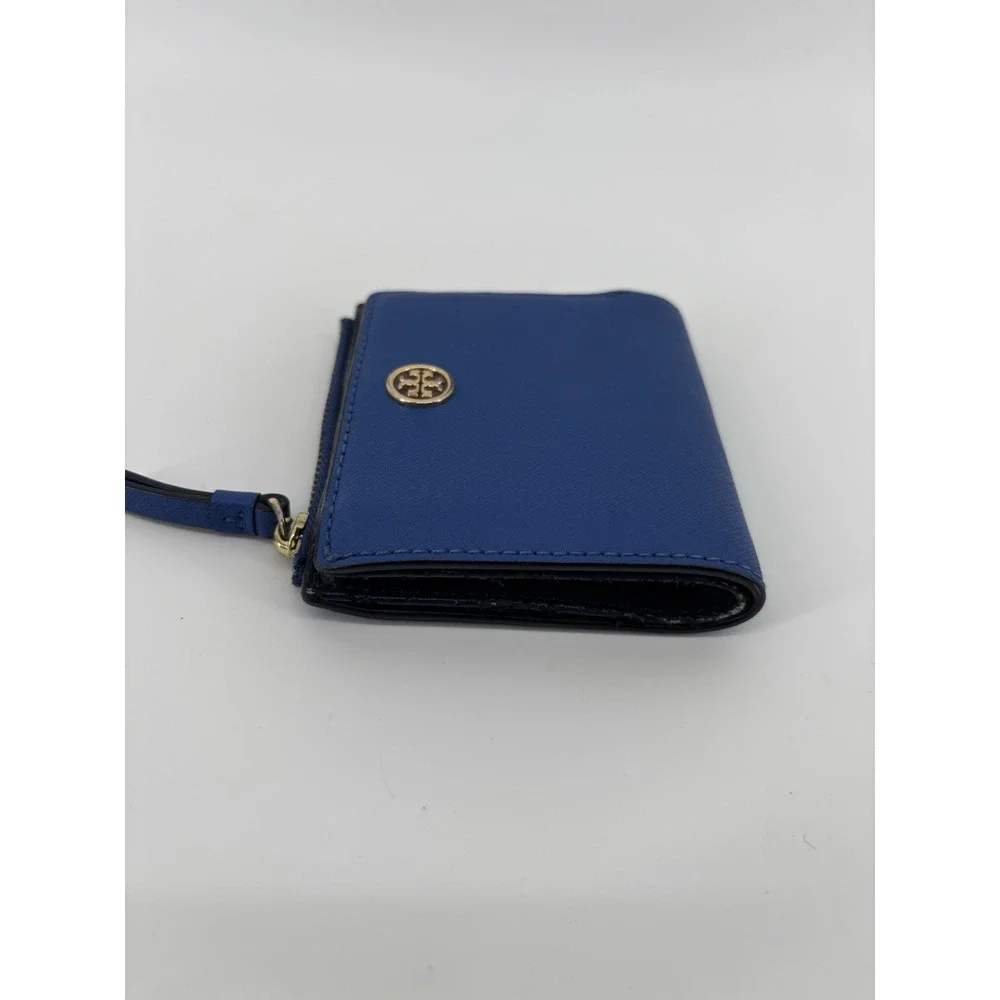 Tory Burch Robinson Mini Wallet Blue Saffiano Leather AUTHENTIC
